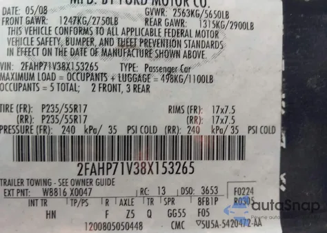 2008 Ford Crown Victoria Police/Police Interceptor from USA, damaged, VIN 2FAHP71V38X153265